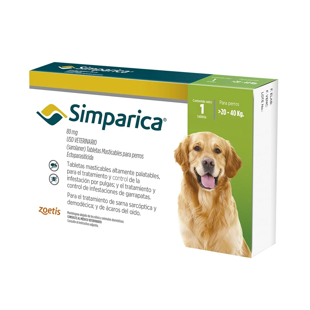 Simparica Antiparasitario Perros de 20 a 40 Kg 1 tableta