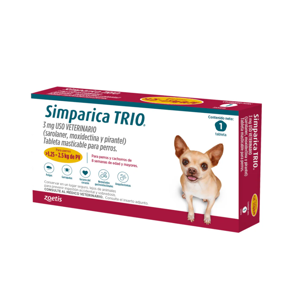 Simparica Antiparasitario Trio Perros de 1.25 a 2.5 Kg