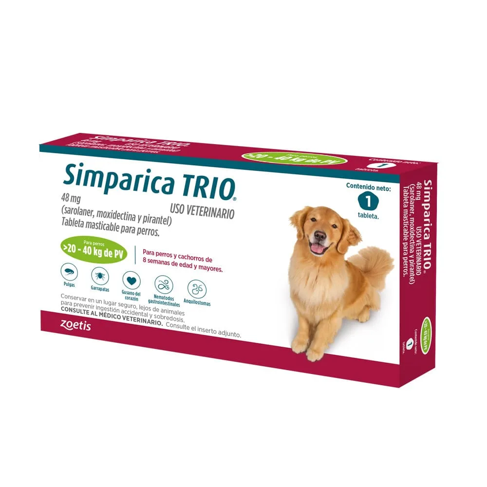 Simparica Antiparasitario Trio Perros de 20 a 40 Kg